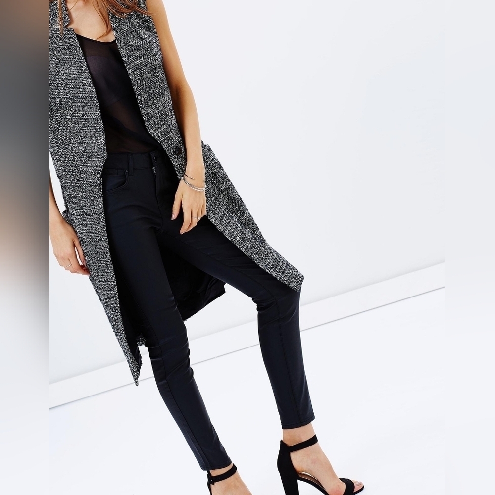 Karen Millen - Black & White Tweed Longline Women Vest Sleeveless Size 8 Wool